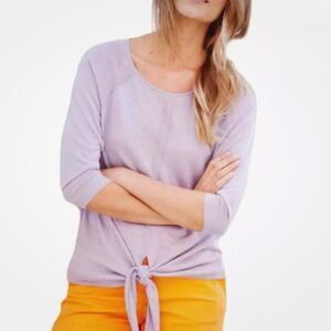 BODEN Silk Linen Blend Tie Front Sweater Knit Top US Size 16 Classic Lagenlook